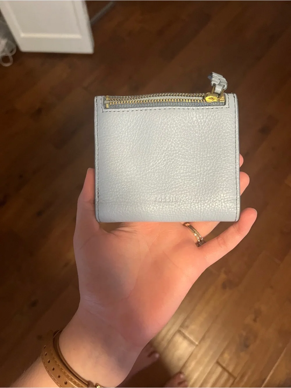 Fossil Small Pebbled Leather Wallet in Pale Blue with Gold Zip